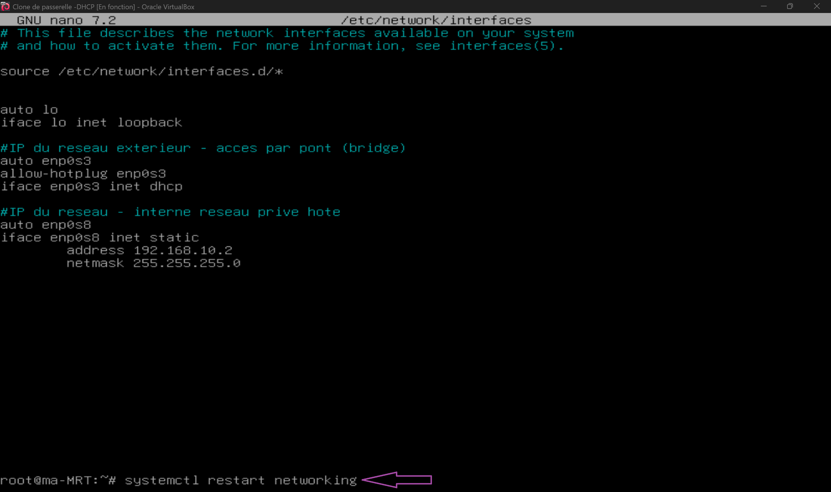 Redémarrer le service réseau