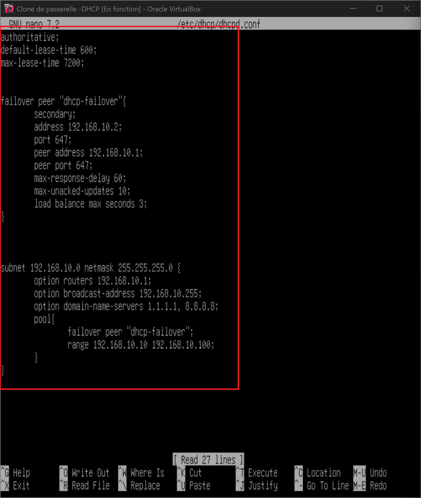 Configuration DHCP du clone (serveur secondaire)