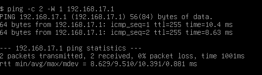 Test de ping depuis VM20 vers un reseau interne