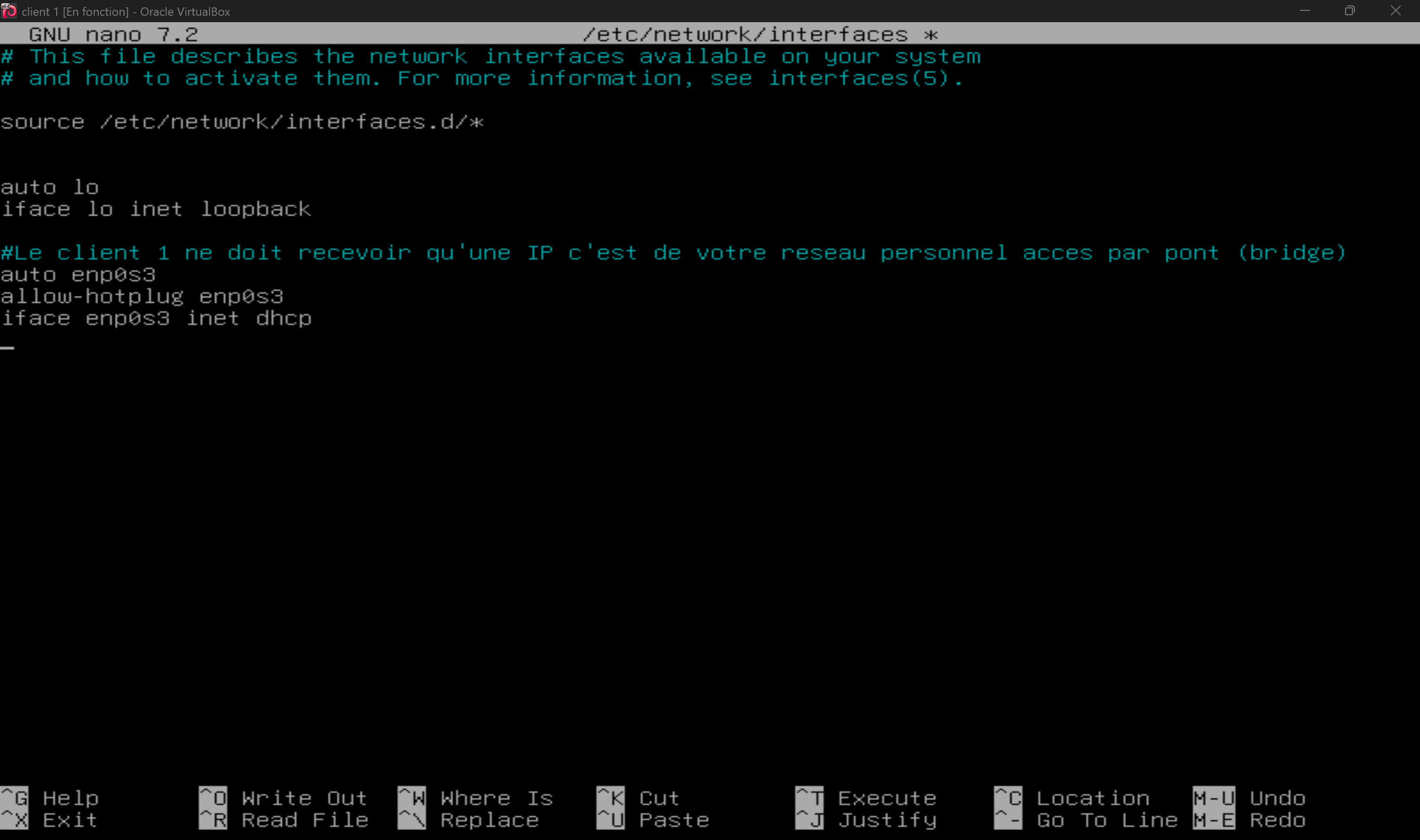 Configuration DHCP pour Client 1