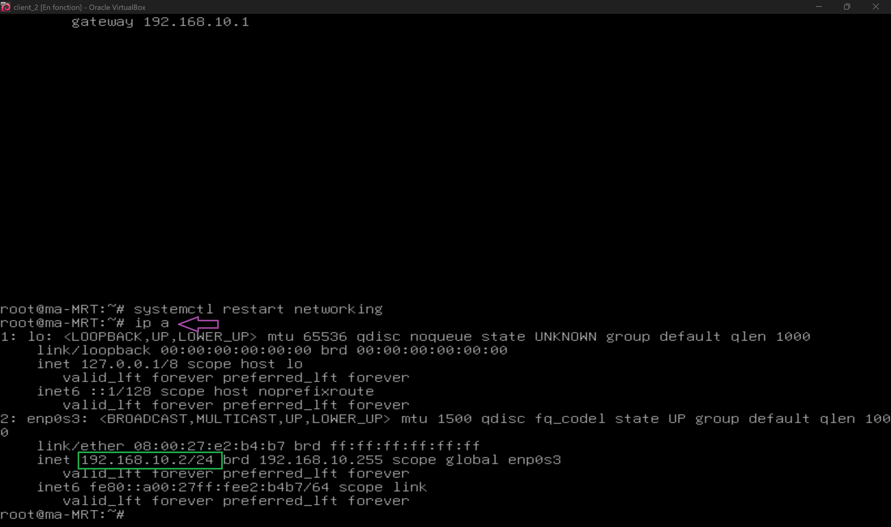 Vérifier la configuration de Client 2