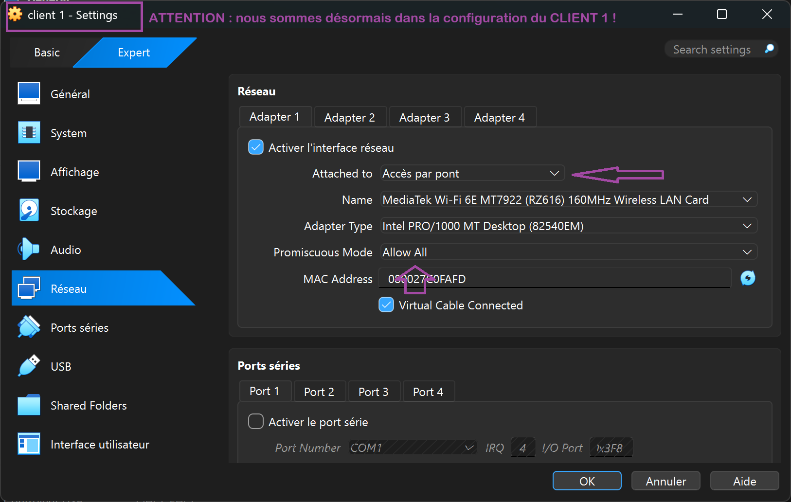 Configuration réseau Client 1