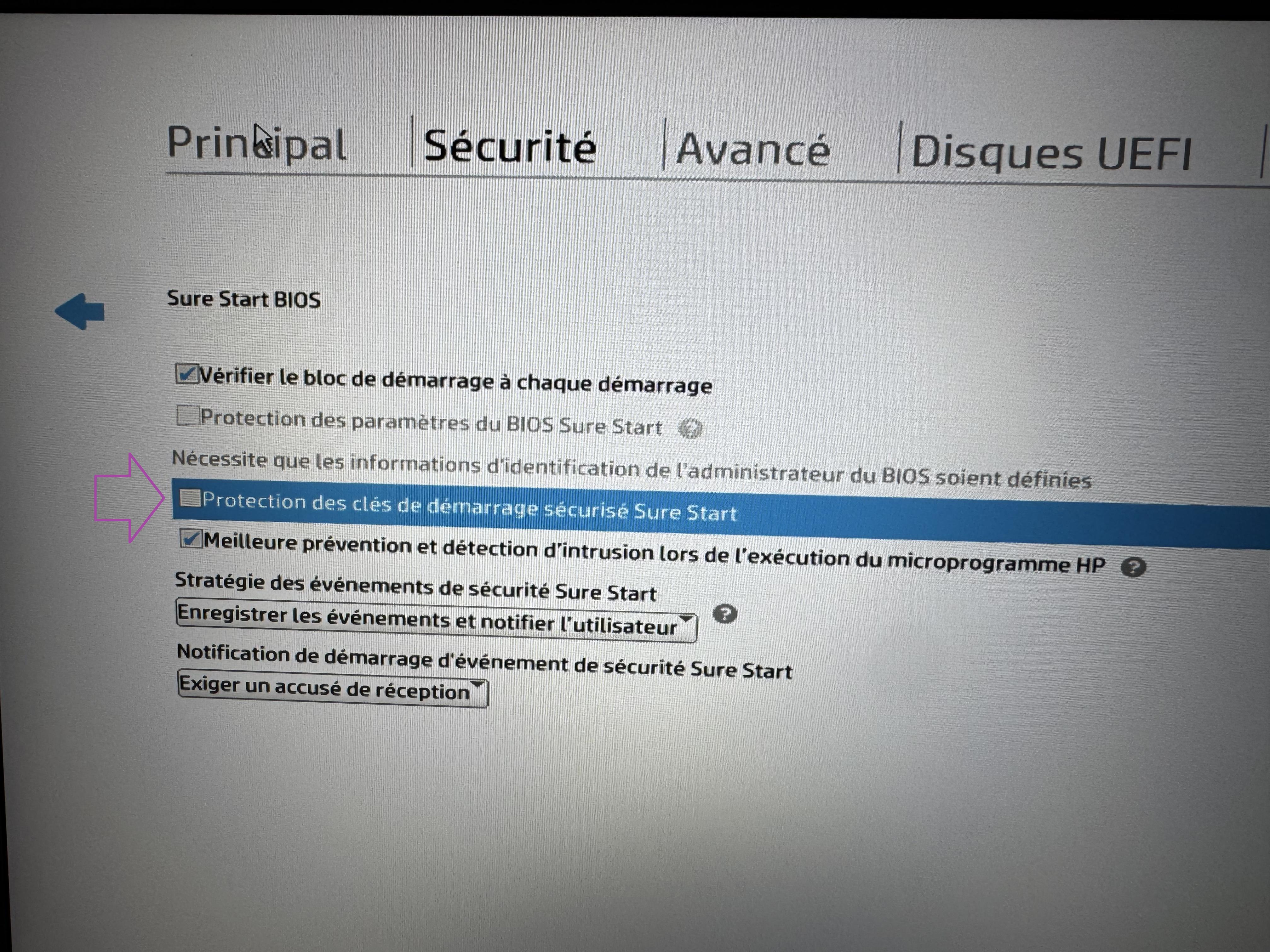 Protection des cles Sure Start dans le BIOS HP