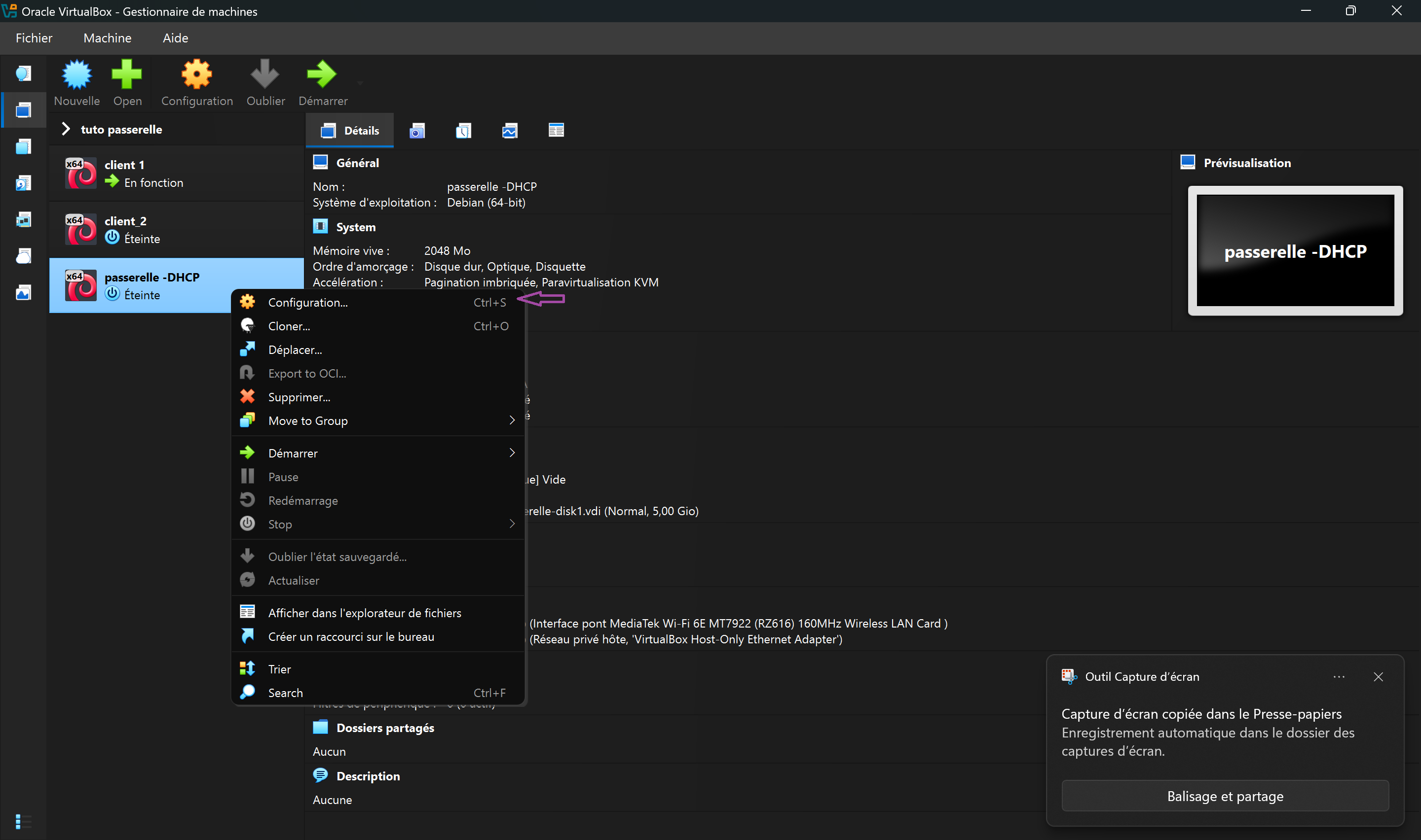 Accès aux paramètres réseau