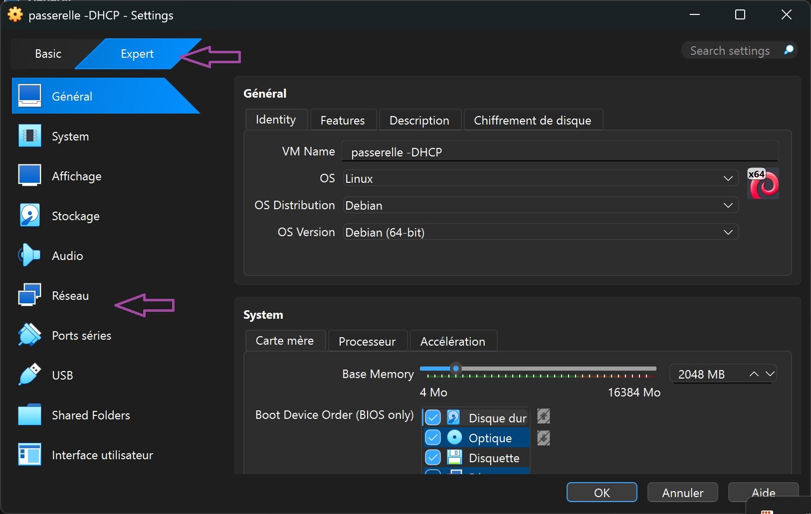 Activation du mode expert