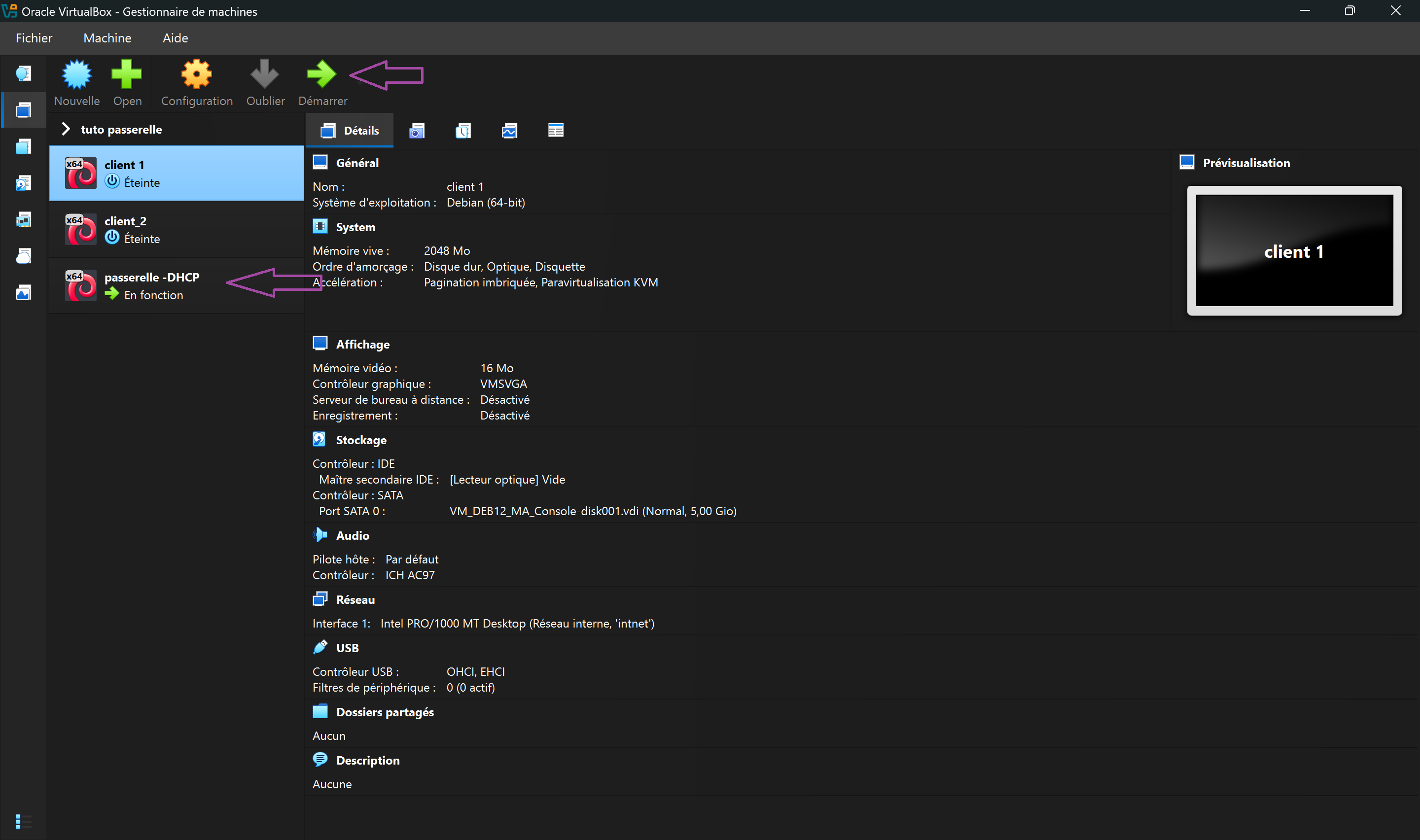 Démarrage de la passerelle